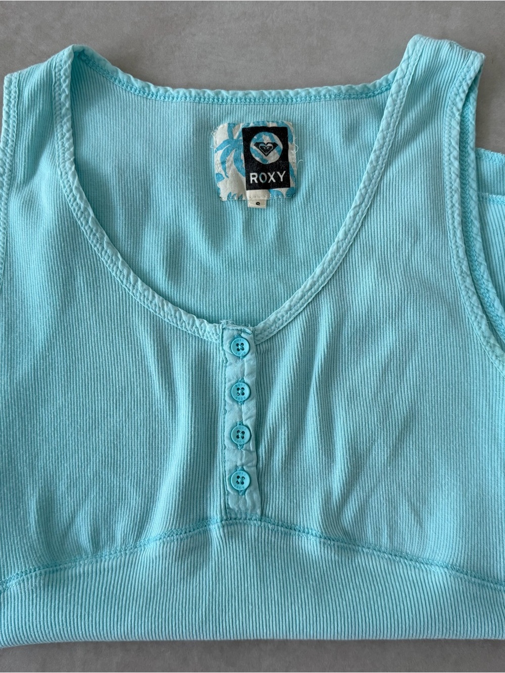 Roxy Aqua Ribbed Soft Tank Top with cotton & stretch. - Picture 3 of 3